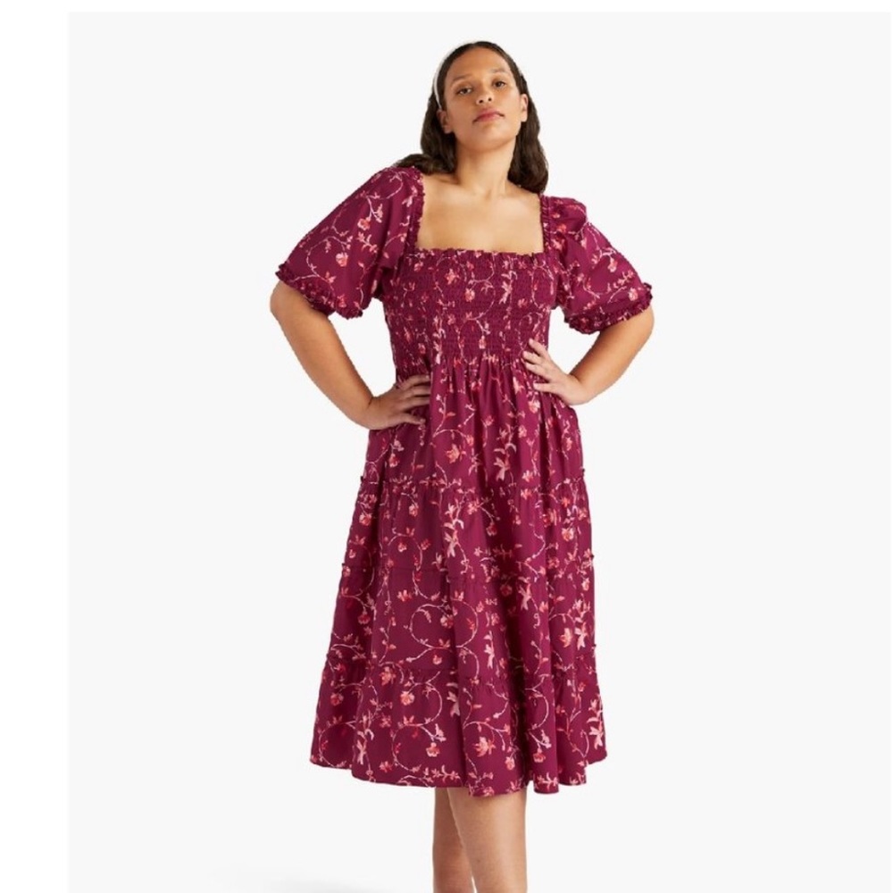 Hill House Nesli Nap Dress in Burgundy Botanical